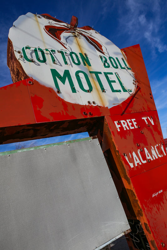 Cotton Boll Motel sign, Canute, OK Route 66 photographic print