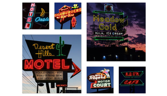 Oklahoma Route 66 Neon Sign 6 piece metal collage wall by Liz Cousins