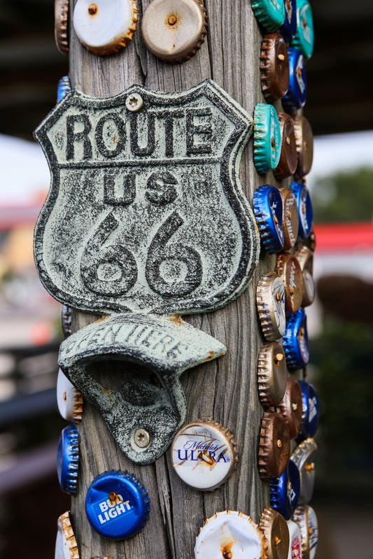 Outdoor decor at Rock Cafe, Stroud, OK Route 66 photographic print