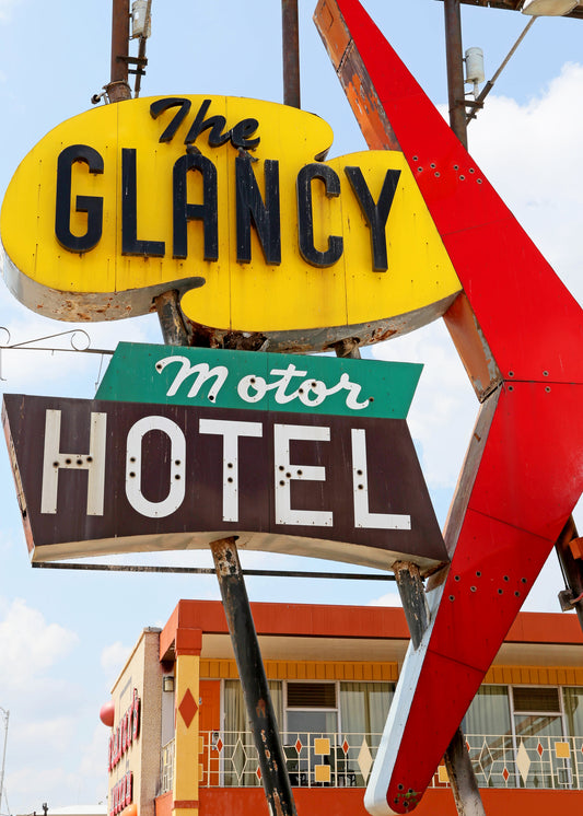 Glancy Motor Hotel Sign Route 66 photographic print